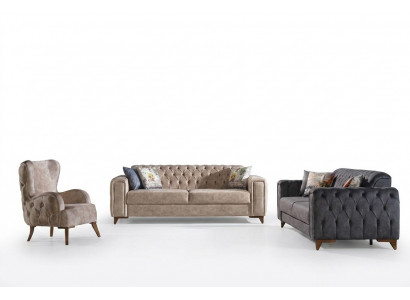 Chesterfield Sofagarnitur Couch Set Polster Miwwel Set 3+3+1 Couchen Sëtzgrupp