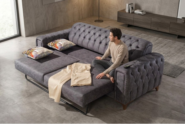 Dräisëtzer Sofa 3 Sëtzer Sofas Still Stoff Couche Miwwel Textil Faarf Gro