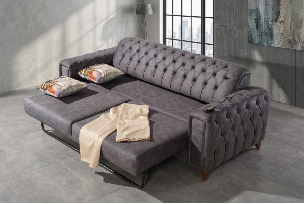 Dräisëtzer Sofa 3 Sëtzer Sofas Still Stoff Couche Miwwel Textil Faarf Gro