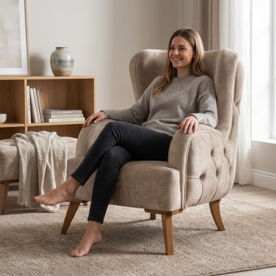 Textilpolster Still Couch Sofa Sëtz Luxus Faarweg Relax Beige Chesterfield Nei