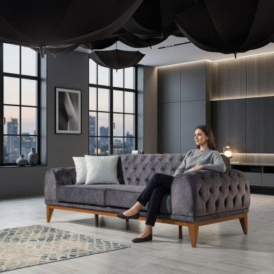 Canapé 3-Sëtzer Canapéen Textil Design Canapé Miwwelen Nei Dräisëtzer Couch Nei