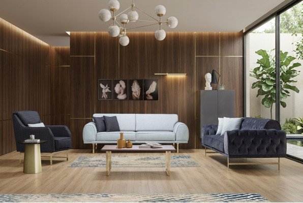 Schwaarz-Wäiss Canapé-Set 3+3 Sëtzer Stilvollen Einsëtzer Sesselen Sofaen