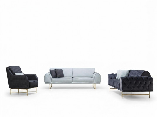 Schwaarz-Wäiss Canapé-Set 3+3 Sëtzer Stilvollen Einsëtzer Sesselen Sofaen