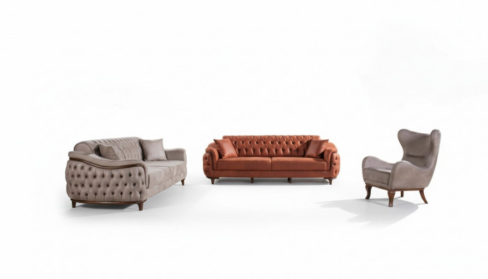Canapé-Set Canapé-Garnitur Komplett Garnitur Canapé Fauteuil Orange 3+3+1 Sitz Miwwelen