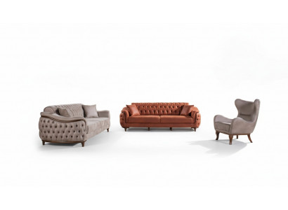 Canapé-Set Canapé-Garnitur Komplett Garnitur Canapé Fauteuil Orange 3+3+1 Sitz Miwwelen
