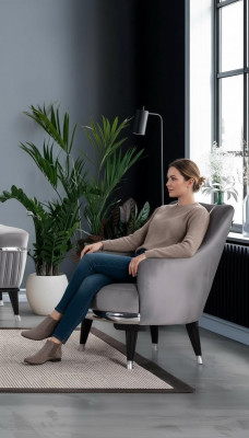 Fauteuil Eenpersoun-Sofa Wunnzëmmer Textilstoff Miwwelen Faarf Gro