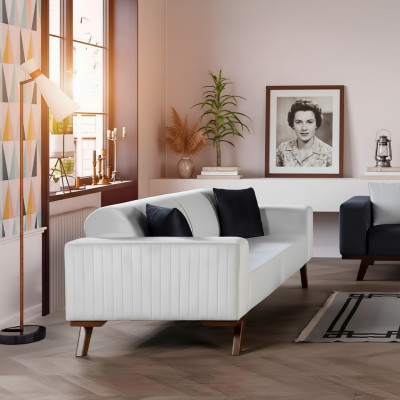 Modern gepolstert Dräisëtzer Canapé Miwwelen Wäiss Samett Textil