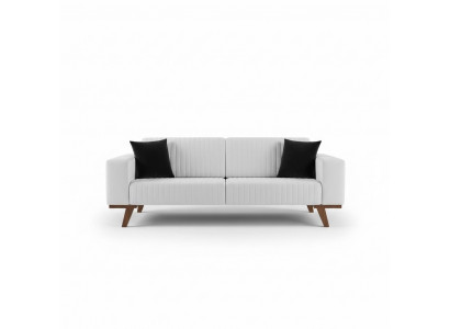 Modern gepolstert Dräisëtzer Canapé Miwwelen Wäiss Samett Textil