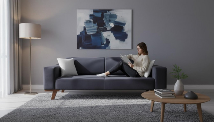 Schwaarzt Sofa 3 Sëtzer Polster Canapé Wunnzëmmer Holz Miwwelen