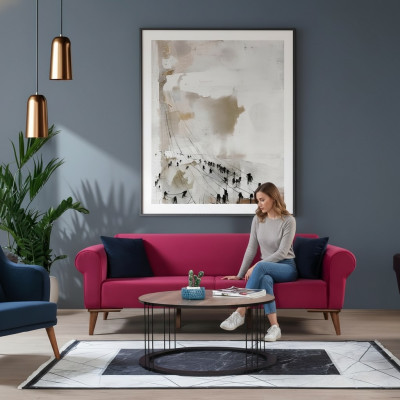 Designer Sofa 3 Sëtzer Grouss Couch Drësëtzer Textil Polster Miwwel