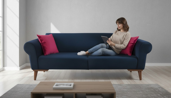 Moderne Sofa 3-Sëtzer Textil Couch Dräisëtzer Polster Miwwel Stoff