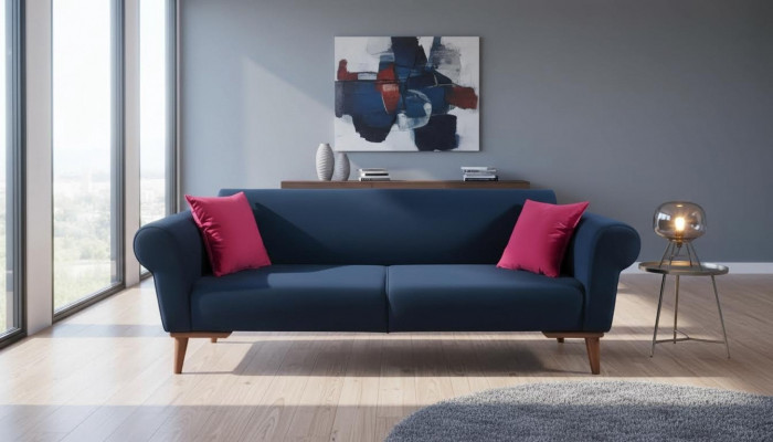 Moderne Sofa 3-Sëtzer Textil Couch Dräisëtzer Polster Miwwel Stoff