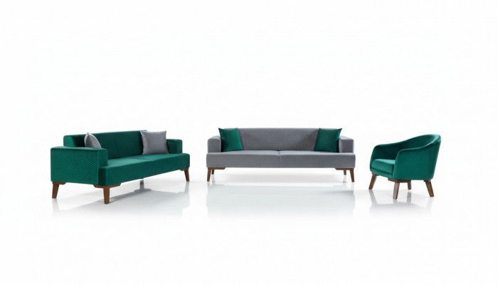 Sofagarnitur 3+3+1 Sëtzer Designer Wunnlandschaft Gro Turkis Gréng