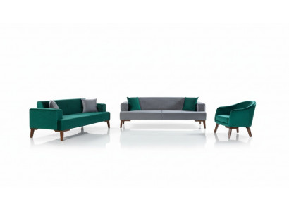 Sofagarnitur 3+3+1 Sëtzer Designer Wunnlandschaft Gro Turkis Gréng