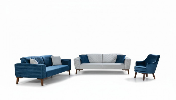 Sofa Garnitur 3+3+1 Plaz Komplett Sofa Sesselen Textil Sofa Set 3 Stéck