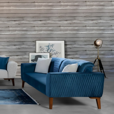 Blo Couch Dräisëtzer Sofa Elegant Sëtzmiwwel Wunnzëmmer Samt