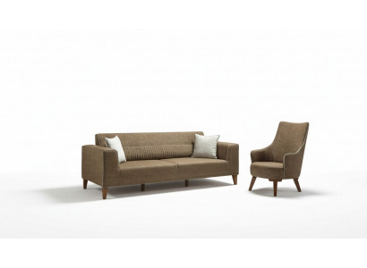 Canapé-Set 3+1 Sëtzer Polstersofa Polster-Set Miwwelen brong Stoff