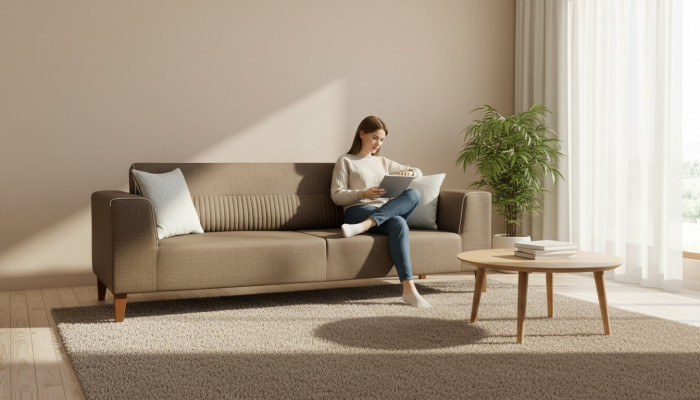 Wunnzëmmer Canapé 3-Sëtzer Couch Dräisëtzer Polster Stoffcanapé Textil