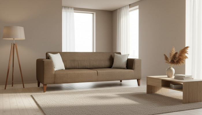 Wunnzëmmer Canapé 3-Sëtzer Couch Dräisëtzer Polster Stoffcanapé Textil