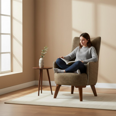 Luxus Modernen Fauteuil 1 Sëtzer Design Wunnzëmmer Polster Holz Miwwelen