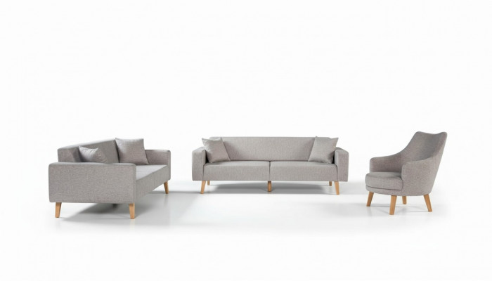 Sofa Canapé Polster Sëtz 3+3+1 Sëtz Garnitur Design Holz Sofas Beige Sëtzpolster