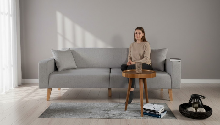 Wunnzëmmer Canapé Dräisëtzer Sofa 3 Sëtz Polster Textil Gro Miwwelen