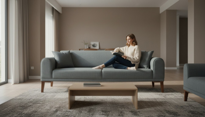 Luxuriéis Modern Sofa 3-Sëtzer Design Sofa Dräisëtzer Polster Holz