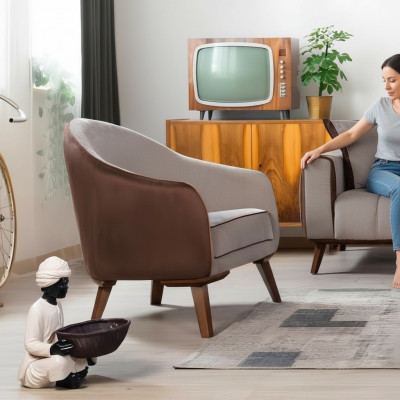 Sëtzfauteuil Eenheetsstil Stoff Wunnzëmmer Lounge Design Miwwel Faarf Gro