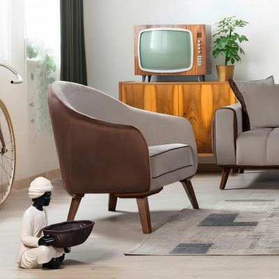 Sëtzfauteuil Eenheetsstil Stoff Wunnzëmmer Lounge Design Miwwel Faarf Gro