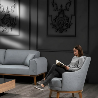Fauteuil 1 Plaz Wunnzëmmer Leenstull Eensëtzer Holz Textil Stoff