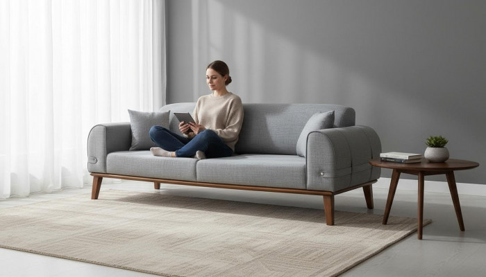 Modern Drësëtz Sofa Design Canapé Sëtzpolster Textil Miwwelen