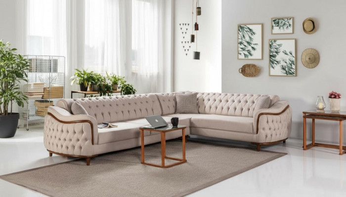 Ecksofa Wunnlandschaft Chesterfield Canapé Polstersofa Couchen Miwwelen