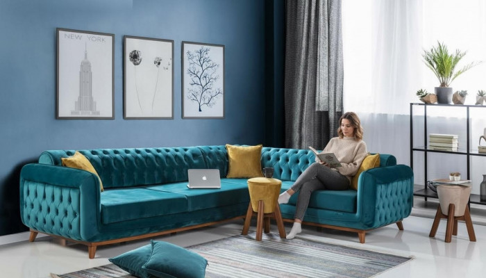 Ecksofa L-Form Textil Luxus Sofa Wunnlandschaft Polster Couch Miwwelen