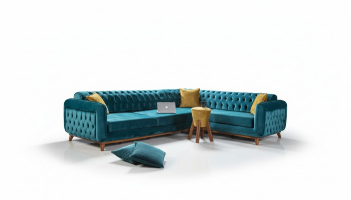 Ecksofa L-Form Textil Luxus Sofa Wunnlandschaft Polster Couch Miwwelen