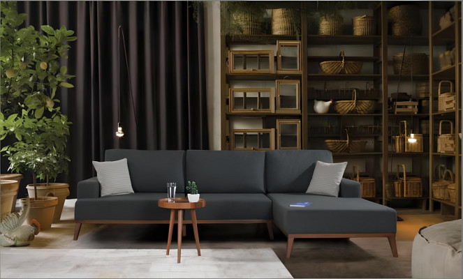 Eckcouch L-Form Garnitur Textil Sëtz Wunnzëmmer Polstermébel Eck Sofa