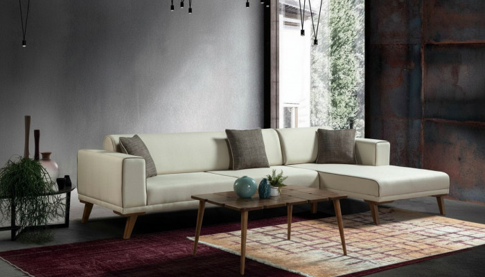 Eckcouch L-Form Sofas Couches Ecke Canapé Polstermöbel Textil Wäiss