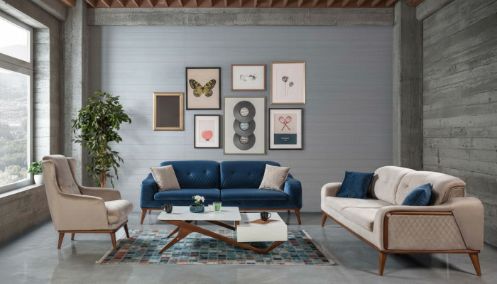 Soffagarnitur Sofas 3+3+1 Sëtz Sofae Drésëtz Couch Set Textil