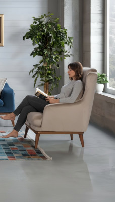 Beige Design Sëtz Einsitzer Wunnzëmmer Textil Stil Holz Miwwelen