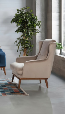 Beige Design Sëtz Einsitzer Wunnzëmmer Textil Stil Holz Miwwelen