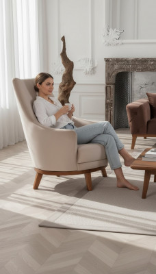 Sëtzpolster Miwwelen Wunnzëmmer Einsitzer Relax Textil Lounge Lehnstull Beige