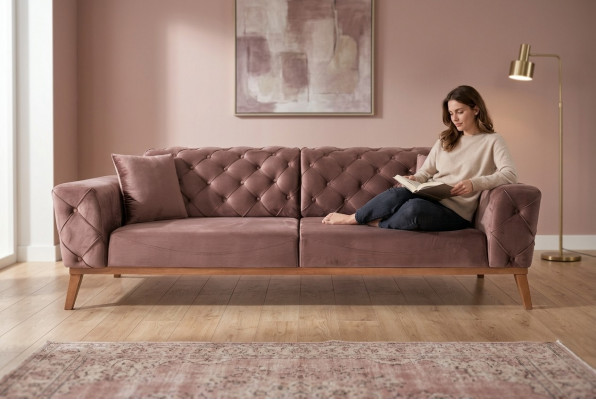 Braune Chesterfield Couch Elegante Canapé Wohnzimmer Sëtzmiwwel Samt
