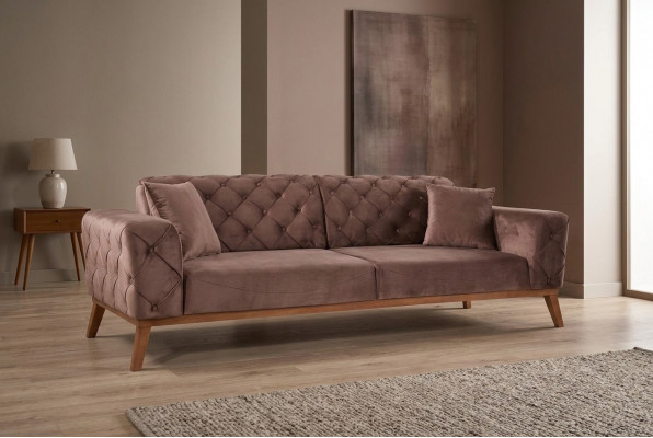Braune Chesterfield Couch Elegante Canapé Wohnzimmer Sëtzmiwwel Samt