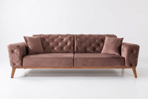 Braune Chesterfield Couch Elegante Canapé Wohnzimmer Sëtzmiwwel Samt