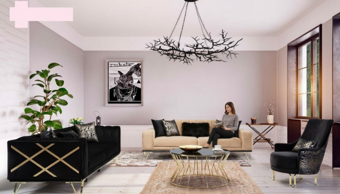 Sofasëtzt Schwaarz Sofa 3+3+1 Sëtzgeleeënheeten Eleganter Metall Samt.