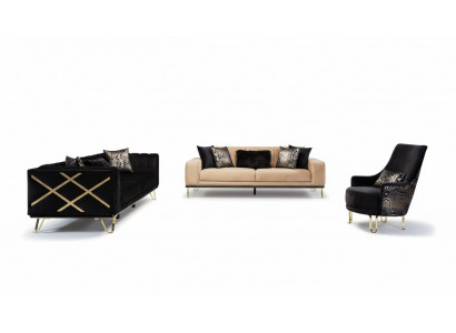 Sofasëtzt Schwaarz Sofa 3+3+1 Sëtzgeleeënheeten Eleganter Metall Samt.