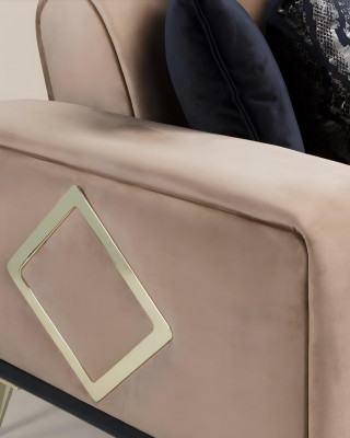 Modern Canapé 3-Sëtz Wunnzëmmer Couch Design Miwwelen Metall Beige Polsterung