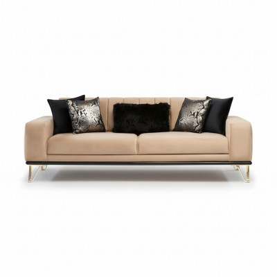 Modern Canapé 3-Sëtz Wunnzëmmer Couch Design Miwwelen Metall Beige Polsterung