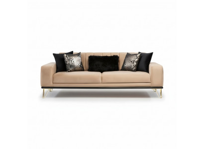 Modern Canapé 3-Sëtz Wunnzëmmer Couch Design Miwwelen Metall Beige Polsterung