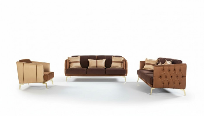Sofa Garnitur 3+3+1 Sëtzer Fauteuil Chesterfield Dräisëtzer