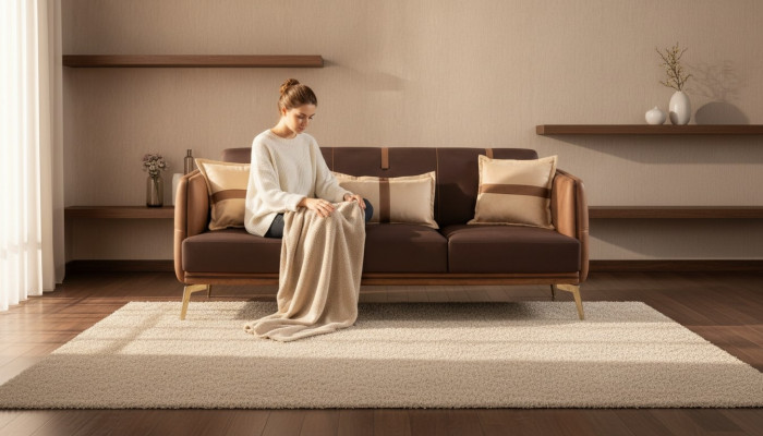 Dräisëtzer Sofa 3 Sëtzer Sofas Sëtz Stoff Modern Stil Textil Couchen Miwwelen Braun
